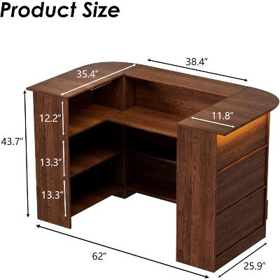 Bar Table Cabinet with LED, Adjustable Shelves, and Stemware Holders