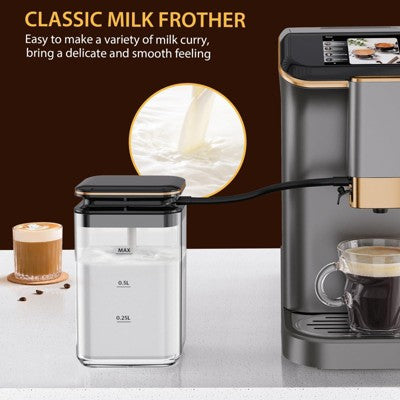 Brushed Steel Automatic Coffee Maker with Milk Frother