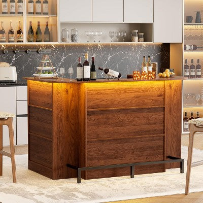 Bar Table Cabinet with LED, Adjustable Shelves, and Stemware Holders